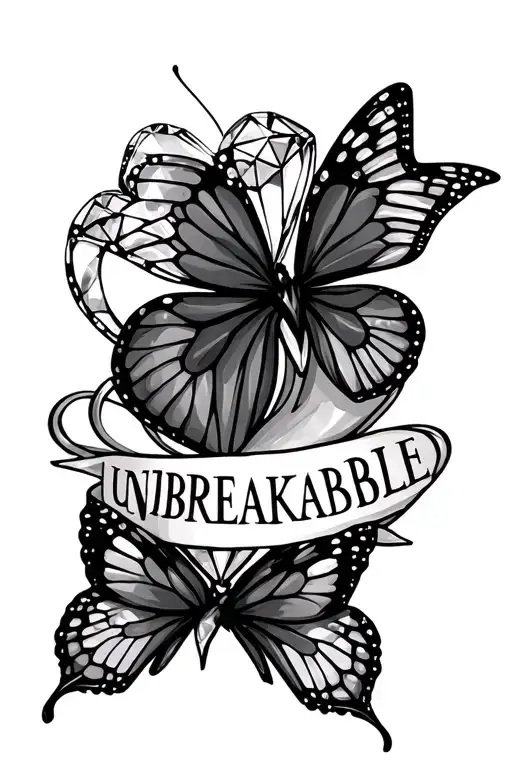 Diamond Encrusted With Butterfly Intertwined Hearts Surrounding The Word Unbreakable
