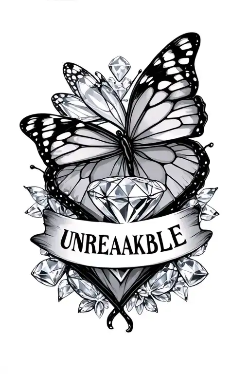 Diamonds And Butterflies Intertwined Hearts Surrounding The Word Unbreakable