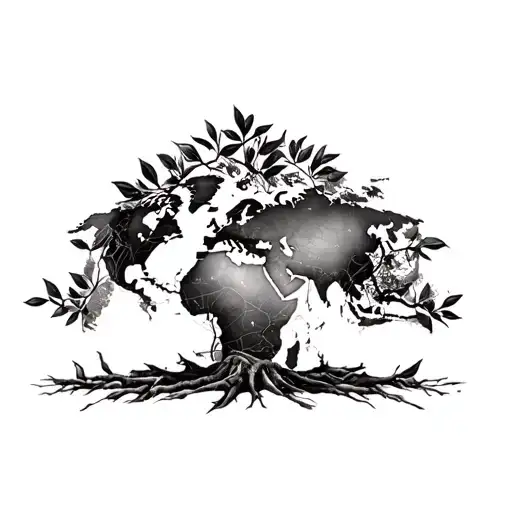 Acacia Tree With Thw Map Of The World Hidden In Leaves