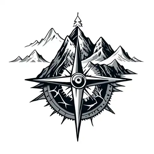 Mountain With Compass And Thunderstorm