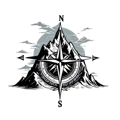 Mountain With Compass And Thunderstorm