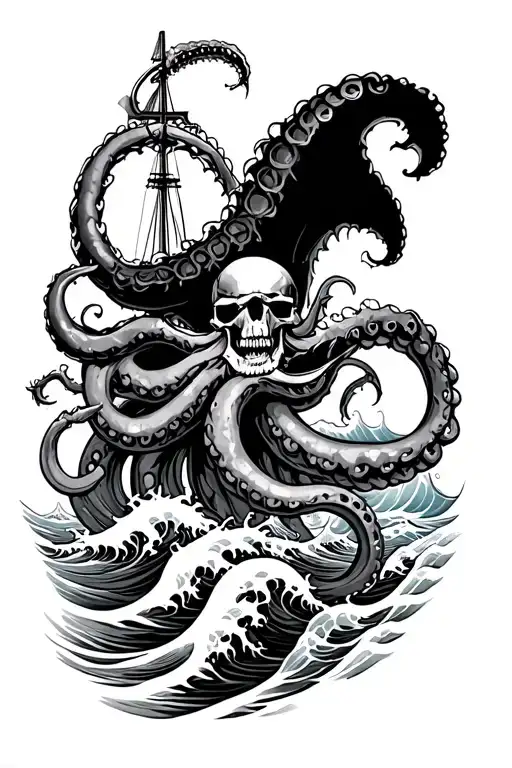 Pirate Theme With Waves And Kraken Attacking