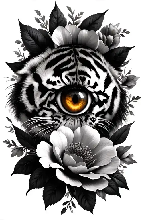 Realistic Tiger Eye And Flowers