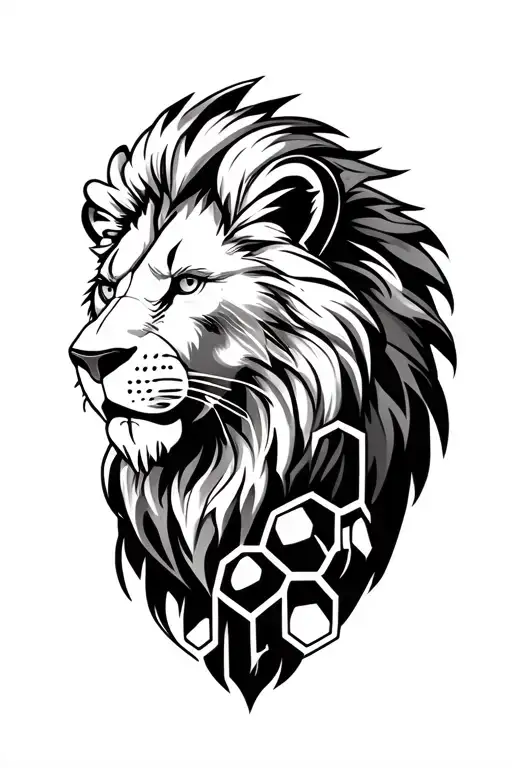 Lion Head With Hexagon On Leg Sleeve