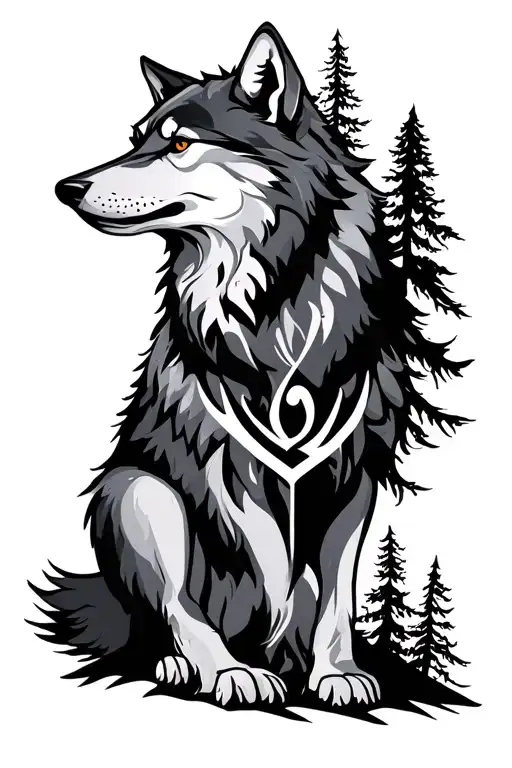 Wolf And Trees Viking Runes