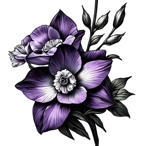 Fine Line Tattoo Of Violet Flower And Narcissus Flower With Stems