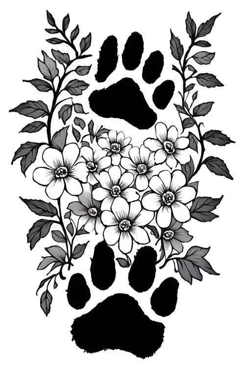 Cat Paw Print Flowers Vine