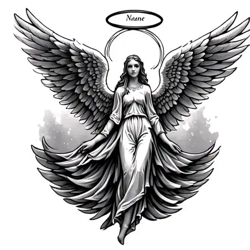 Angel Wings Spread With Name Halo