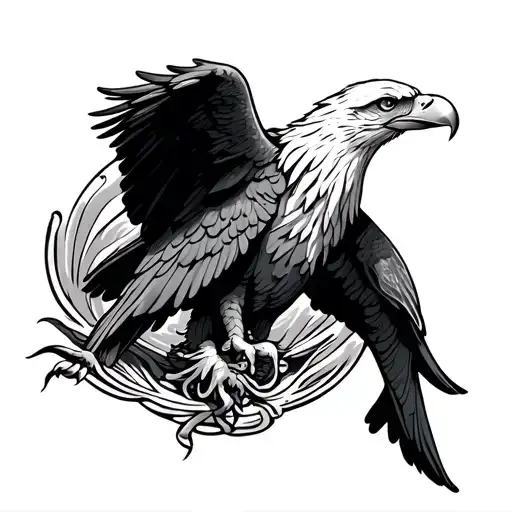 Eagle Inside Of Tattoo With Whale Tail Wrapped