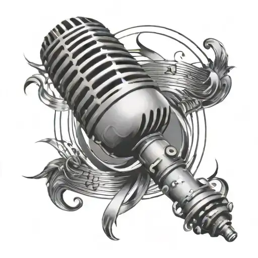 A Realistic Microphone With A Music Staff Wrapping Around It