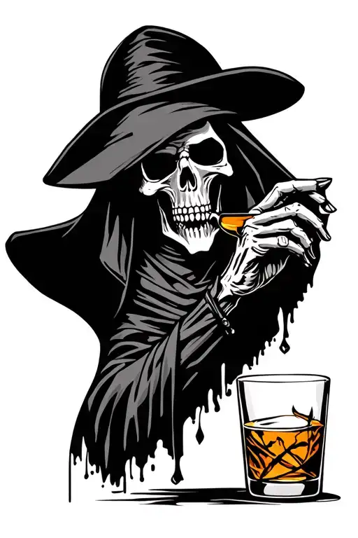 Grim Reaper Drinking Whiskey Glass