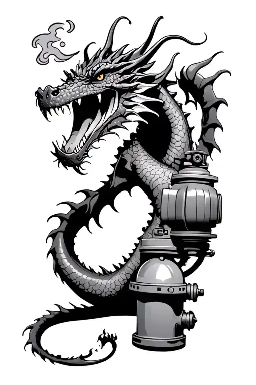 Dragon With Scuba Tank And Firehydrant