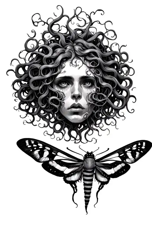 Medusa Head With Moth And Vines
