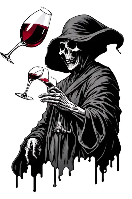 Grim Reaper Drinking Red Wine