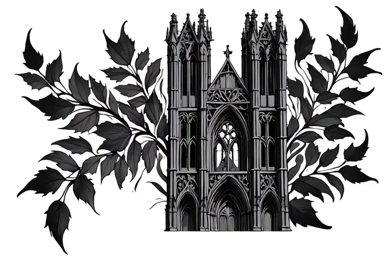 Gothic Cathedral With Leaves Intertwined