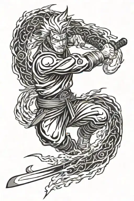 Susanoo From Naruto With The Katana And Fire In The Background