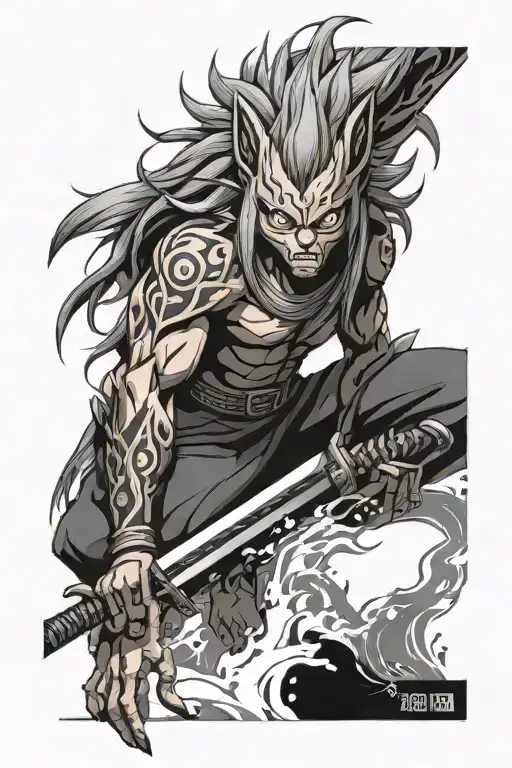 Kurama From Naruto With The Katana And Fire In The Background