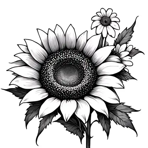 Delicate Drawing Of A Wild Sunflower And Small Flower Arm Sleeeve Start