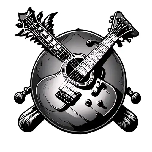 Greek Column With A Guitar Intertwined