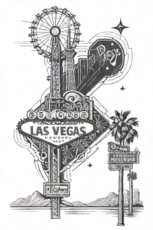 A Las Vegas Themed Tattoo With Elements Of California And The Hollywood Sign