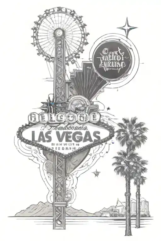 A Las Vegas Themed Tattoo With Elements Of California And The Hollywood Sign