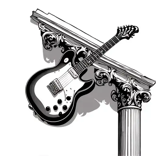 A Guitar Next To A Greek Column Pillar