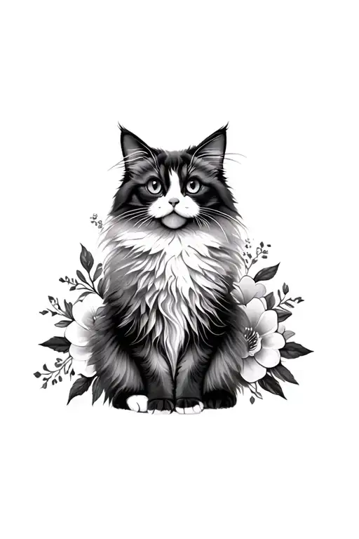 Fluffy Cat With Floral Ornaments