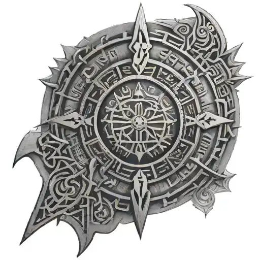 A Stargate Portal Surrounded By Viking Runes And Egyptian Hieroglyphics