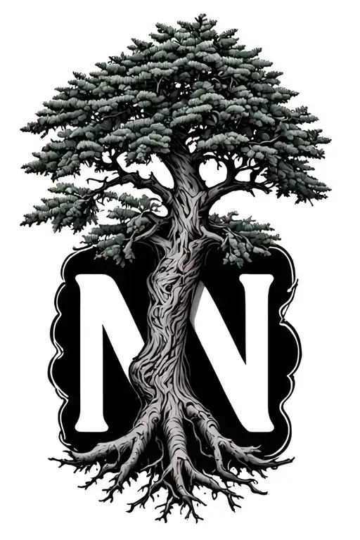Juniper Tree With The Roots Shaped Like The Inital N