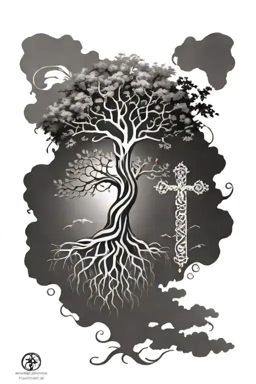 Tree Of Life But A Cross With Date Of Birth