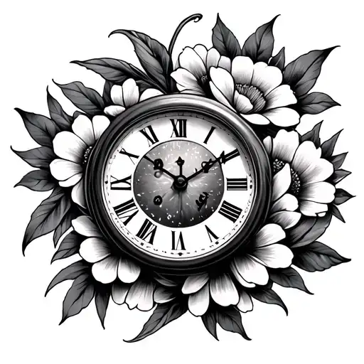 Clock Face With Flowers Intertwined