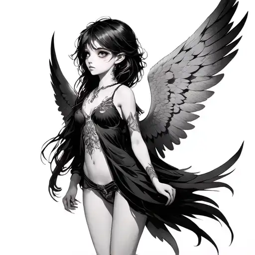A Female Anime Angel With Six Wings And Eyes On The Wings