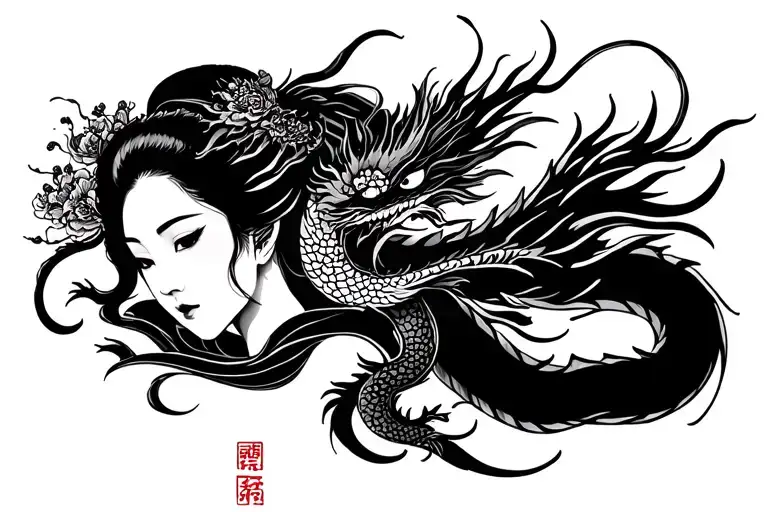 Japanese Geisha With Dragon