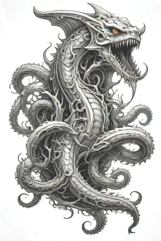 Kraken Emerging From The Depths Surrounded By Sharks