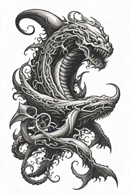 Kraken Surrounded By Sharks Swimming