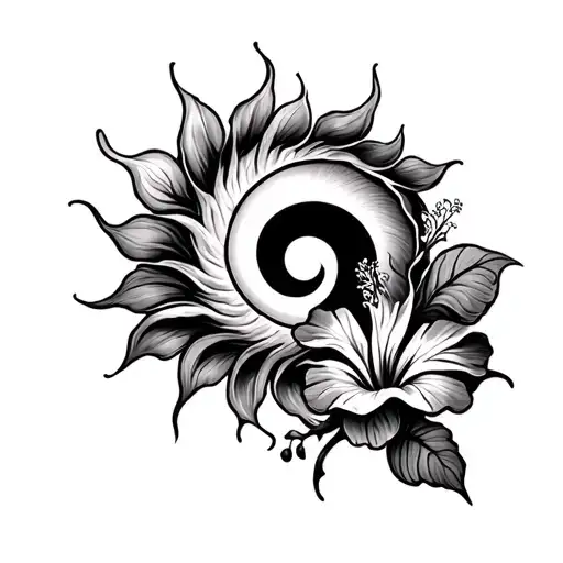 Upper Arm Wave Spiralling Around A Sun With Hibiscus At The Bottom