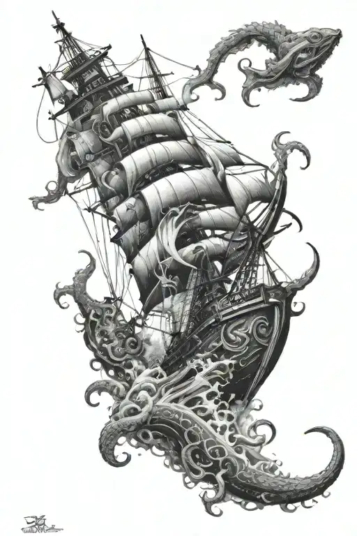 Kraken Destroying A Ship Underwater