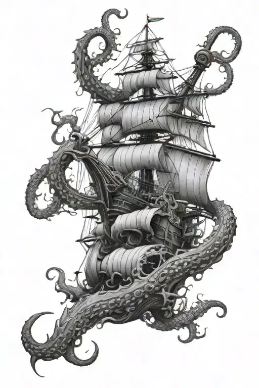 Kraken Destroying A Ship Underwater