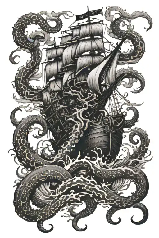 Kraken Destroying A Ship Underwater