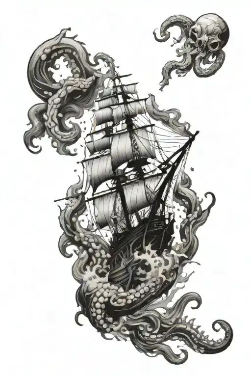 Kraken Destroying A Ship Underwater