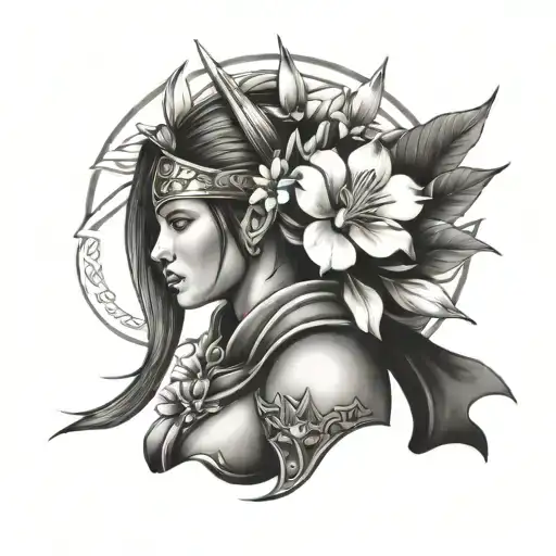 Female Warrior With Magnolias Blooming