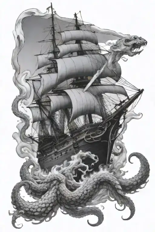 Huge Kraken Destroying A Ship