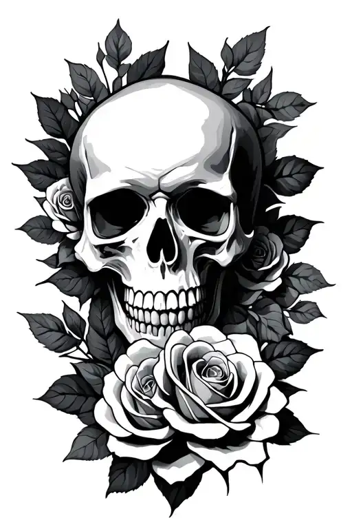 Skull And Roses Intertwined