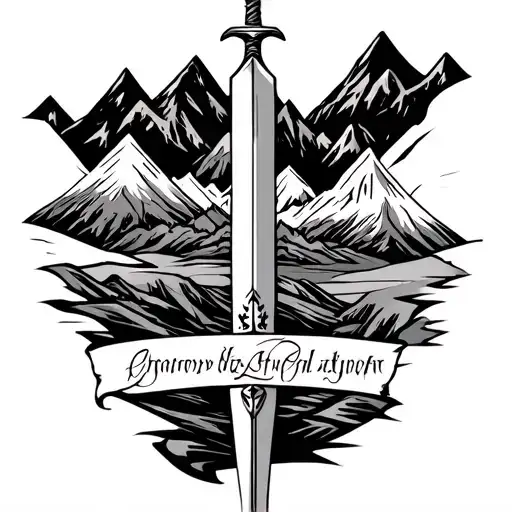 Warrior Written Sword In The Middle And Mountains