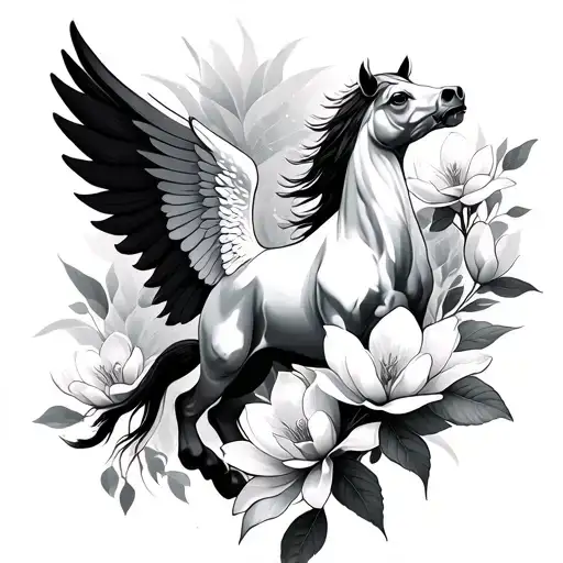 Pegasus And Magnolia Flowers Background