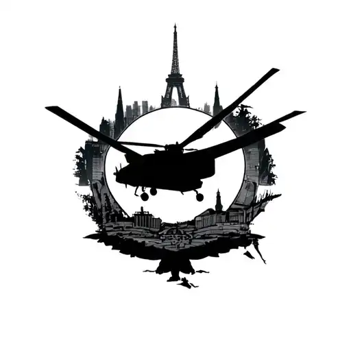 Apache Helicopter Silhouette Surrounded Travel Landmarks