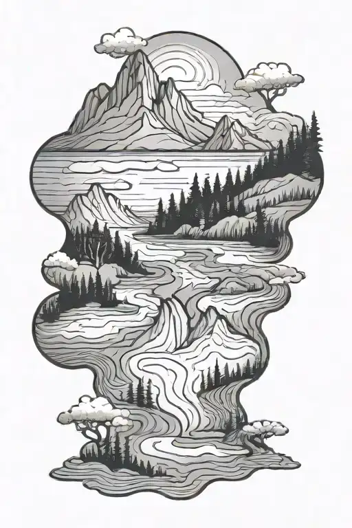 Topography Lines Of Lakes With Forest Scene