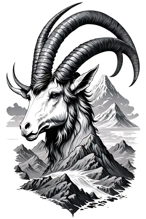 Capricorn With Mountain Landscape In