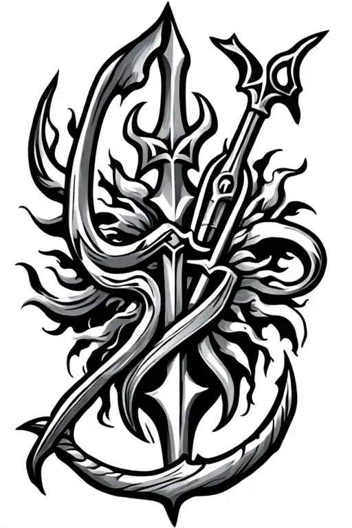 Trident And Bow With Hindu Religion