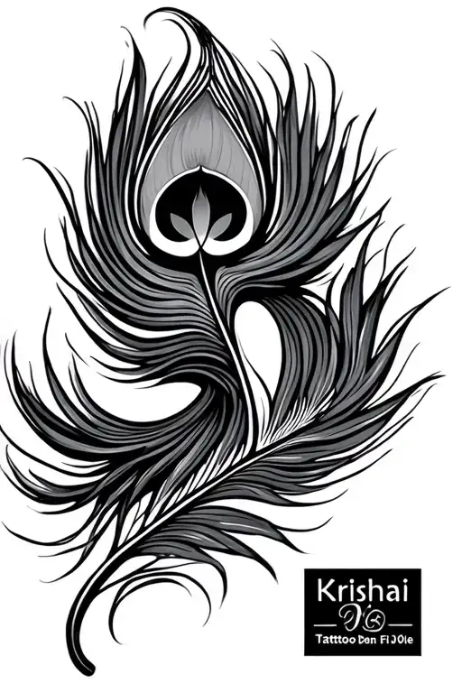 Peacock Feather With Krishna Flute Morden Tattoo Design Featuring